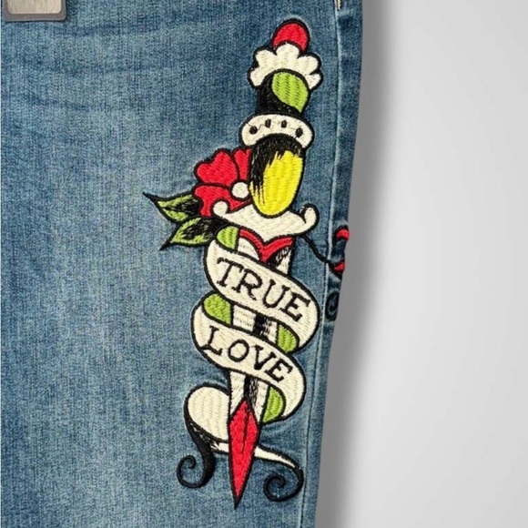 Ed Hardy Jeans Womens 32 True Love Fit & Flare Love Eternal Y2K Blue Denim - Picture 5 of 8